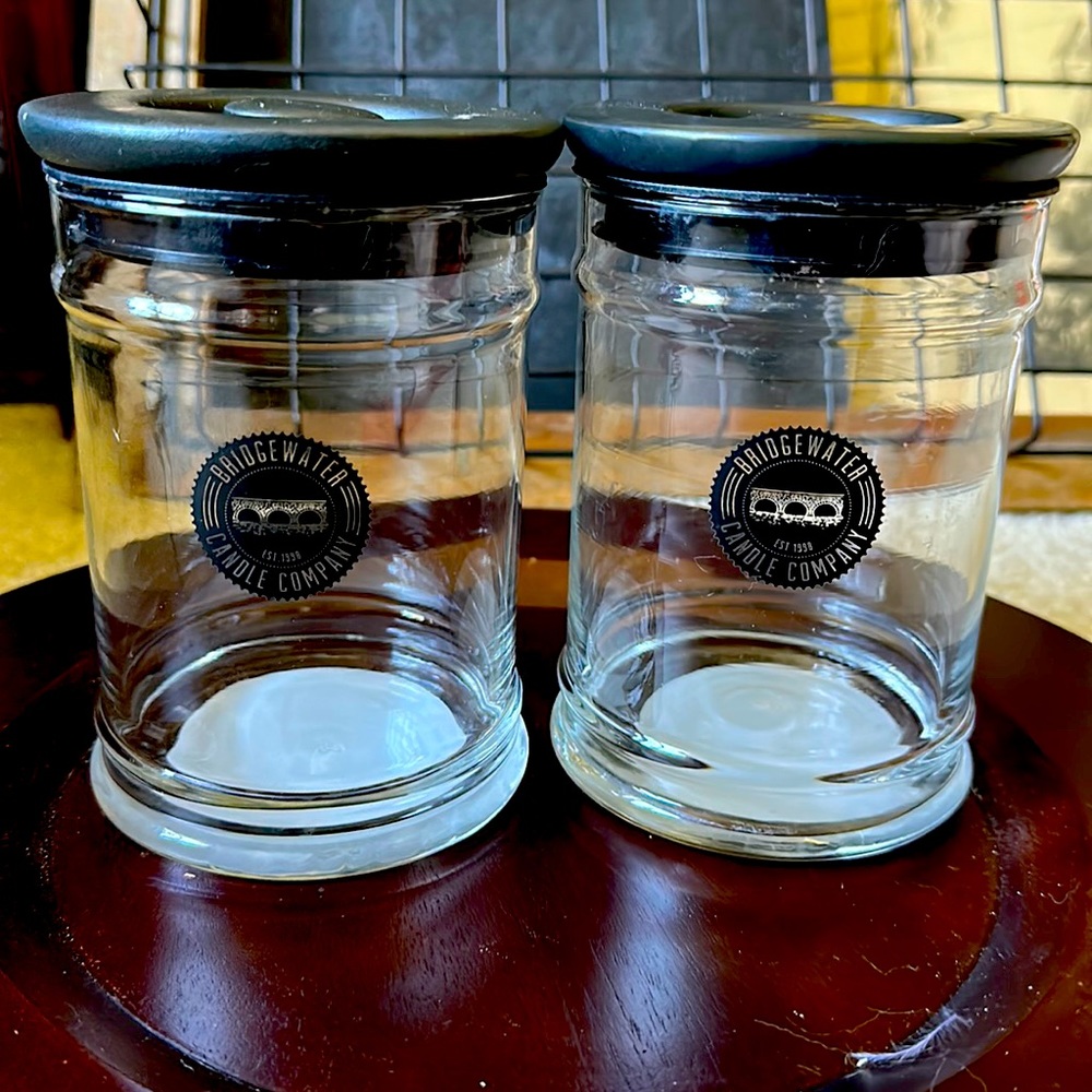 Recycled Bridgewater Glass Candle Jar with Heavy Ceramic Lid